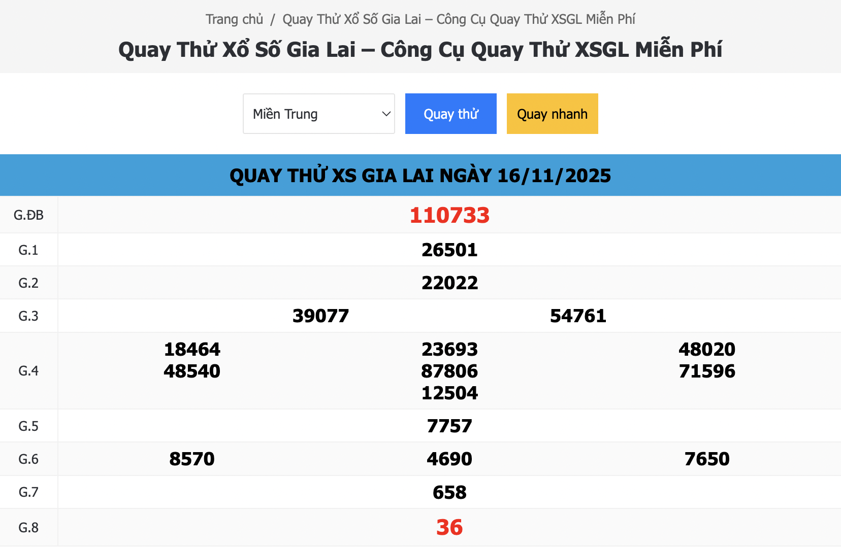Quay thử xổ số Gia Lai ngày 16/11/2025