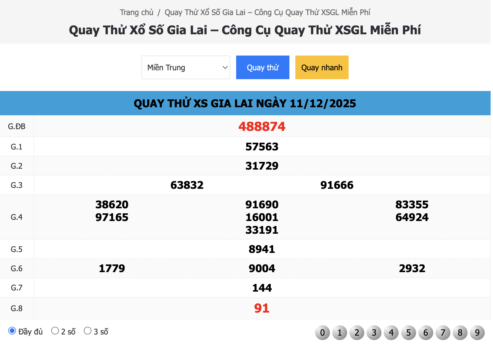 Kết quả quay thử xổ số Gia Lai ngày 11/12/2025